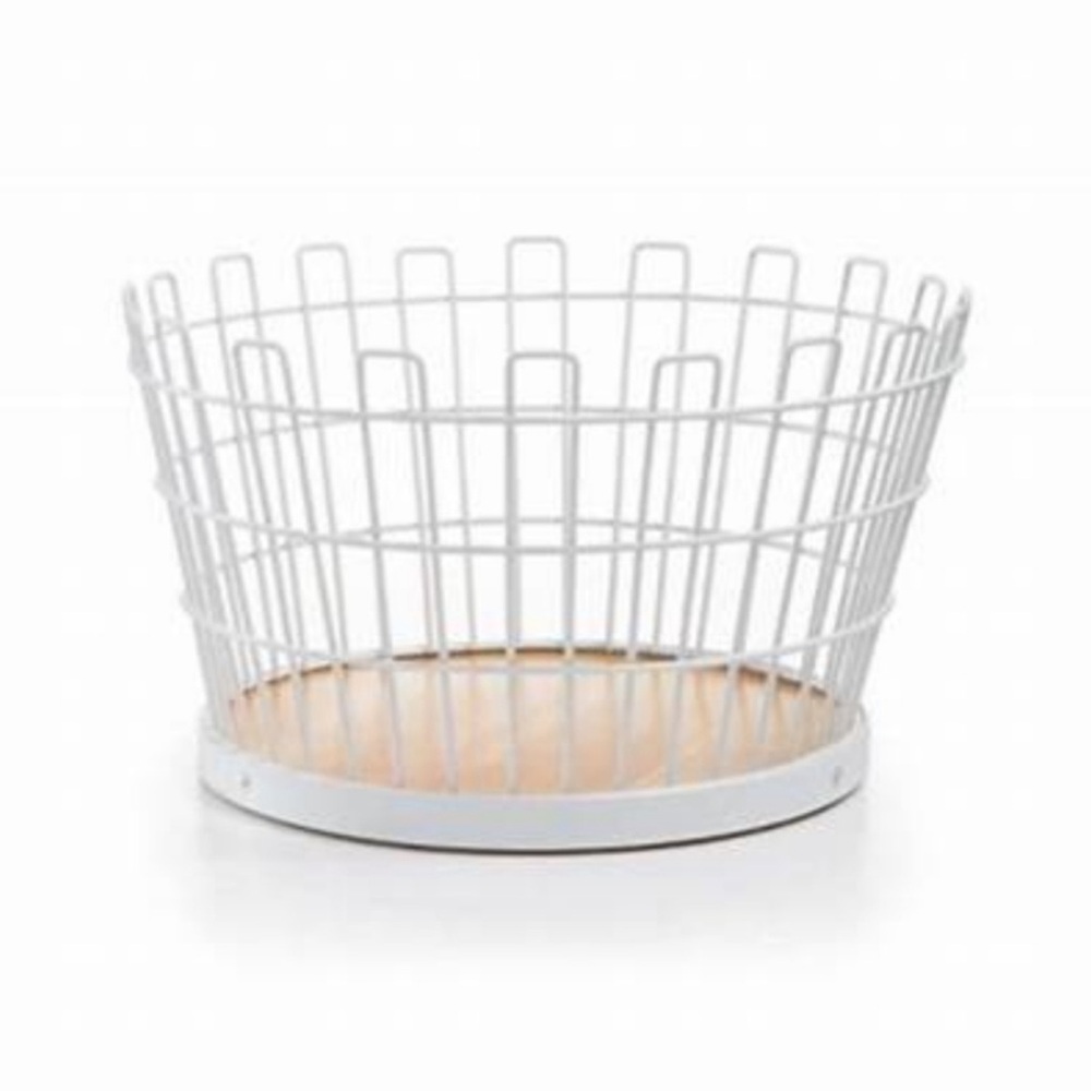 MARTHA STEWART 🧺  10” WHITE WIRE BASKET WITH WOODEN BEECHWOOD BASE